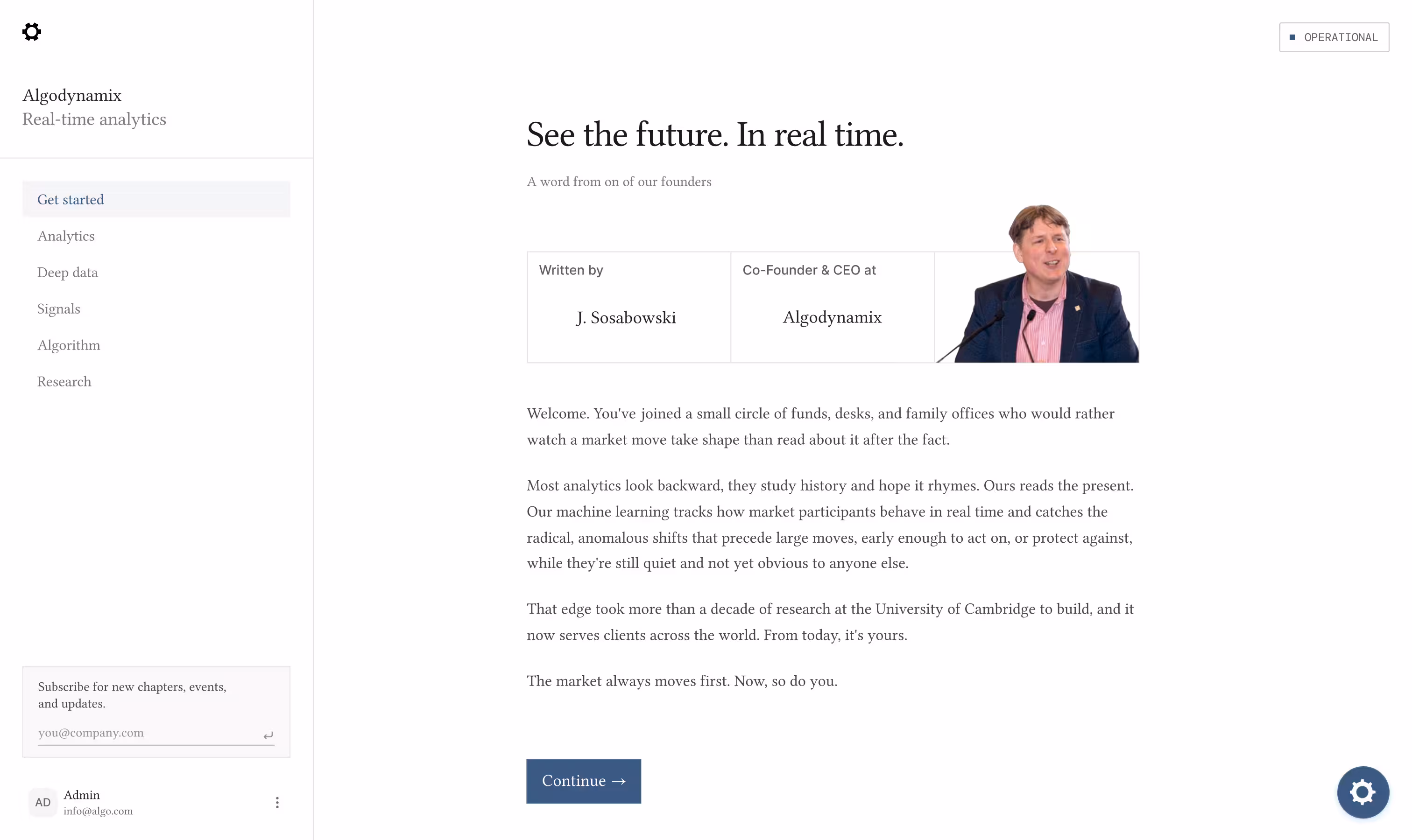 Algorithmic trading interface, designed by BuildOS