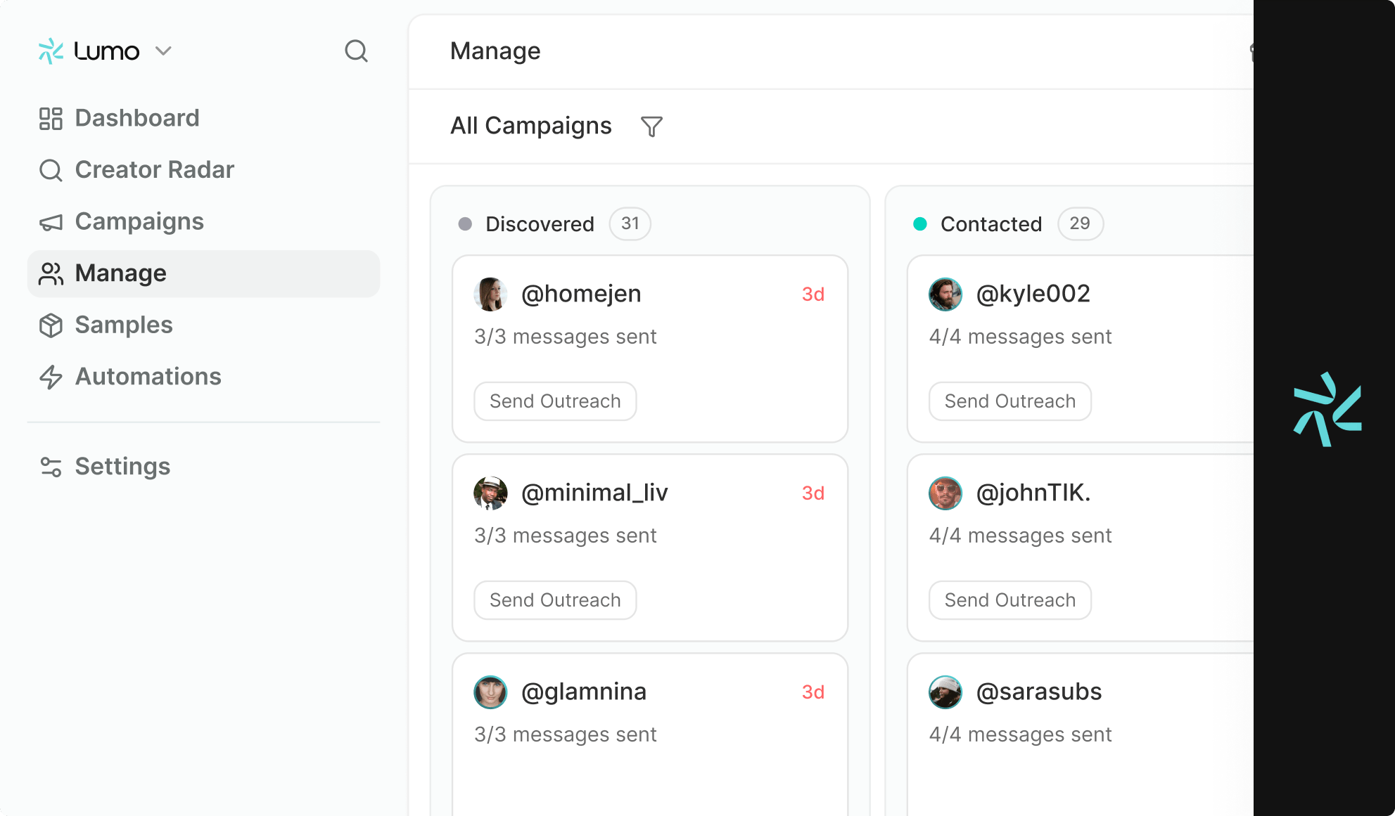 Lumo creator management board