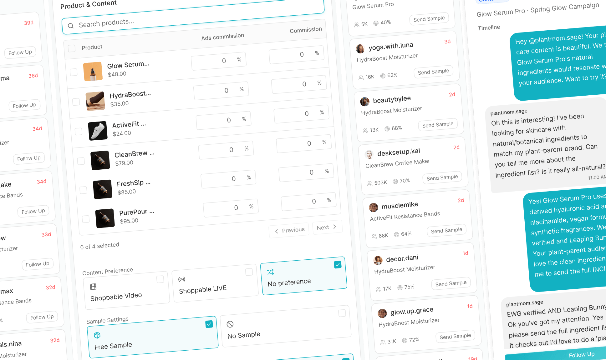 A few components and screens across the app, in light and dark mode