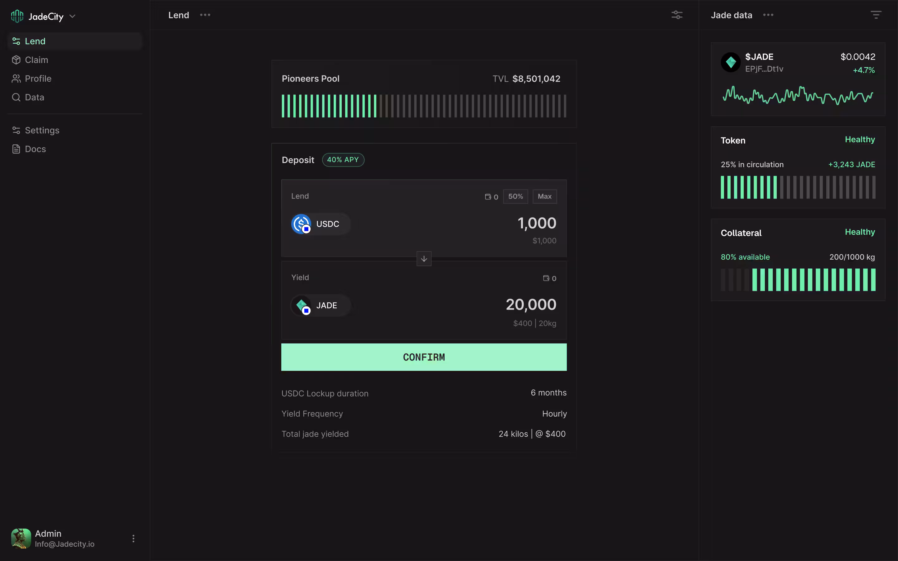 Jade City lending dashboard, designed by BuildOS